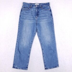 LOFT The Straight Jeans 8P 29 Petite High Rise Blue Wash Stretch Denim